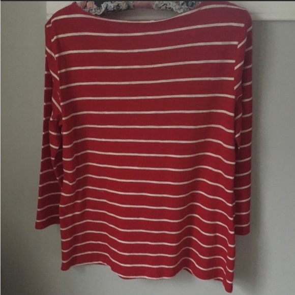 3/$20 Talbots red & white striped 3/4 sleeve top w/ embellishments. - Picture 3 of 4